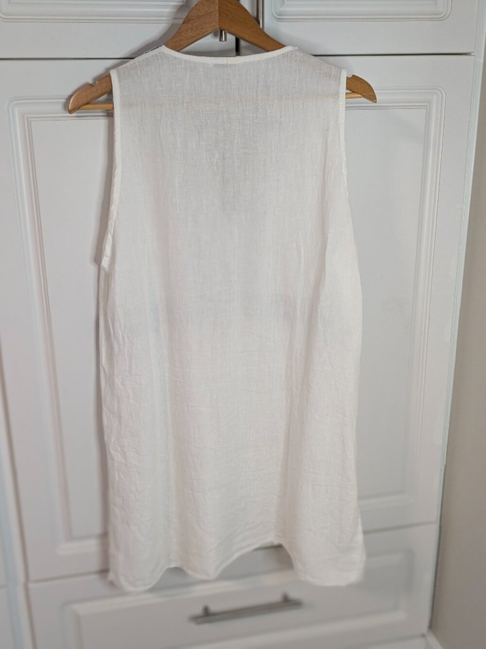 Italian Positano Linen Embroidered Mini Dress Blue White Tiered Resort Beachy L - Picture 6 of 12